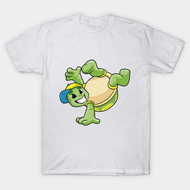 Turtle as dancer at break dance with a cap T-Shirt by Markus Schnabel